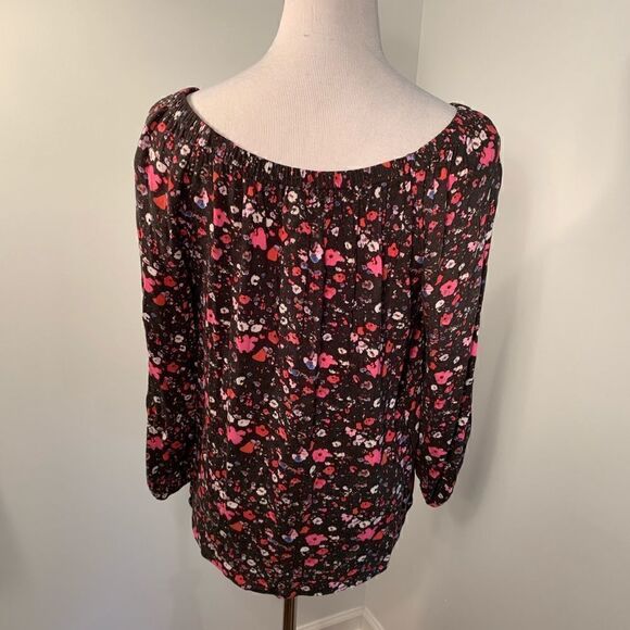 Aqua Floral Boho Long Sleeve Top Sz M - Picture 3 of 6